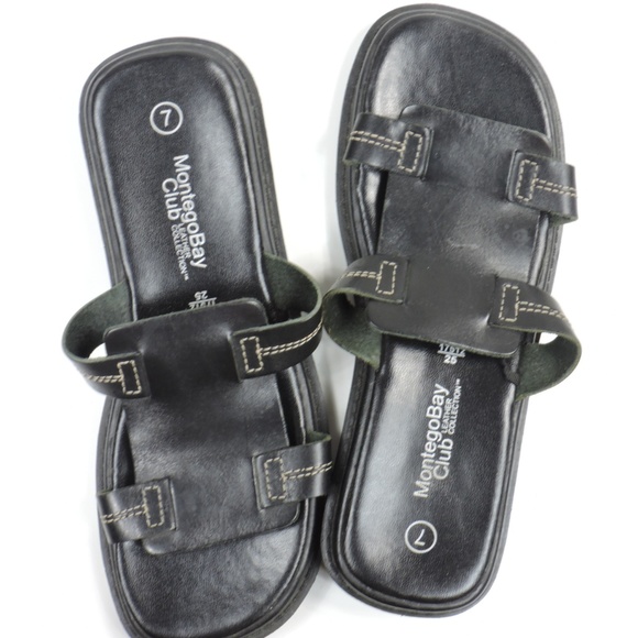 MONTEGO BAY CLUB Black Leather Brazil Sandals - Picture 2 of 8